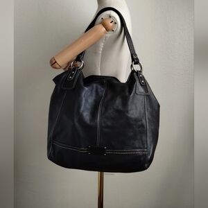 VTG The Sak Black Pebbled Ashbury Shoulder Bag Purse Tote Cow Leather New/Used